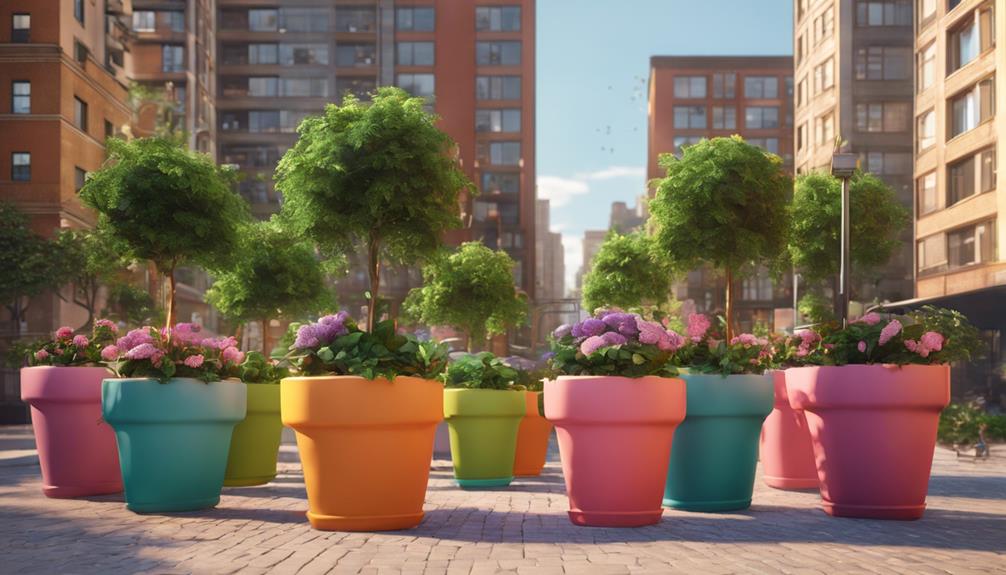 city flowerpots decorate streets