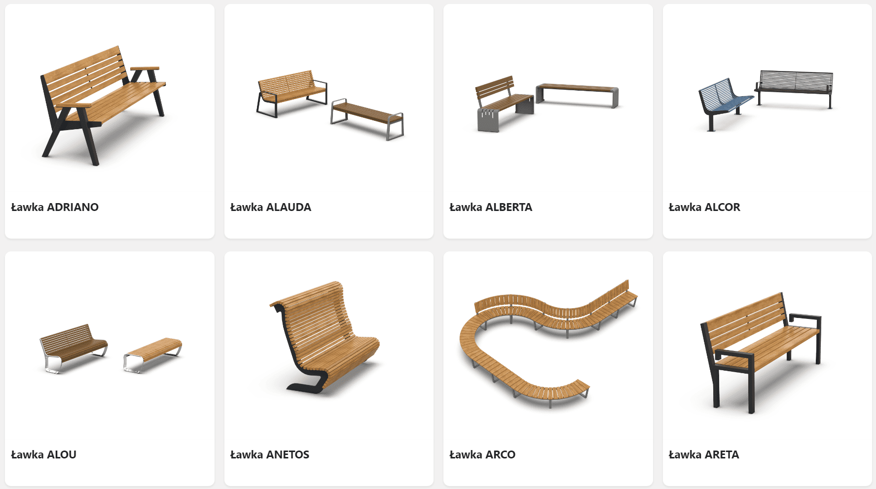 Przykładowe modele ławek miejskich metalico