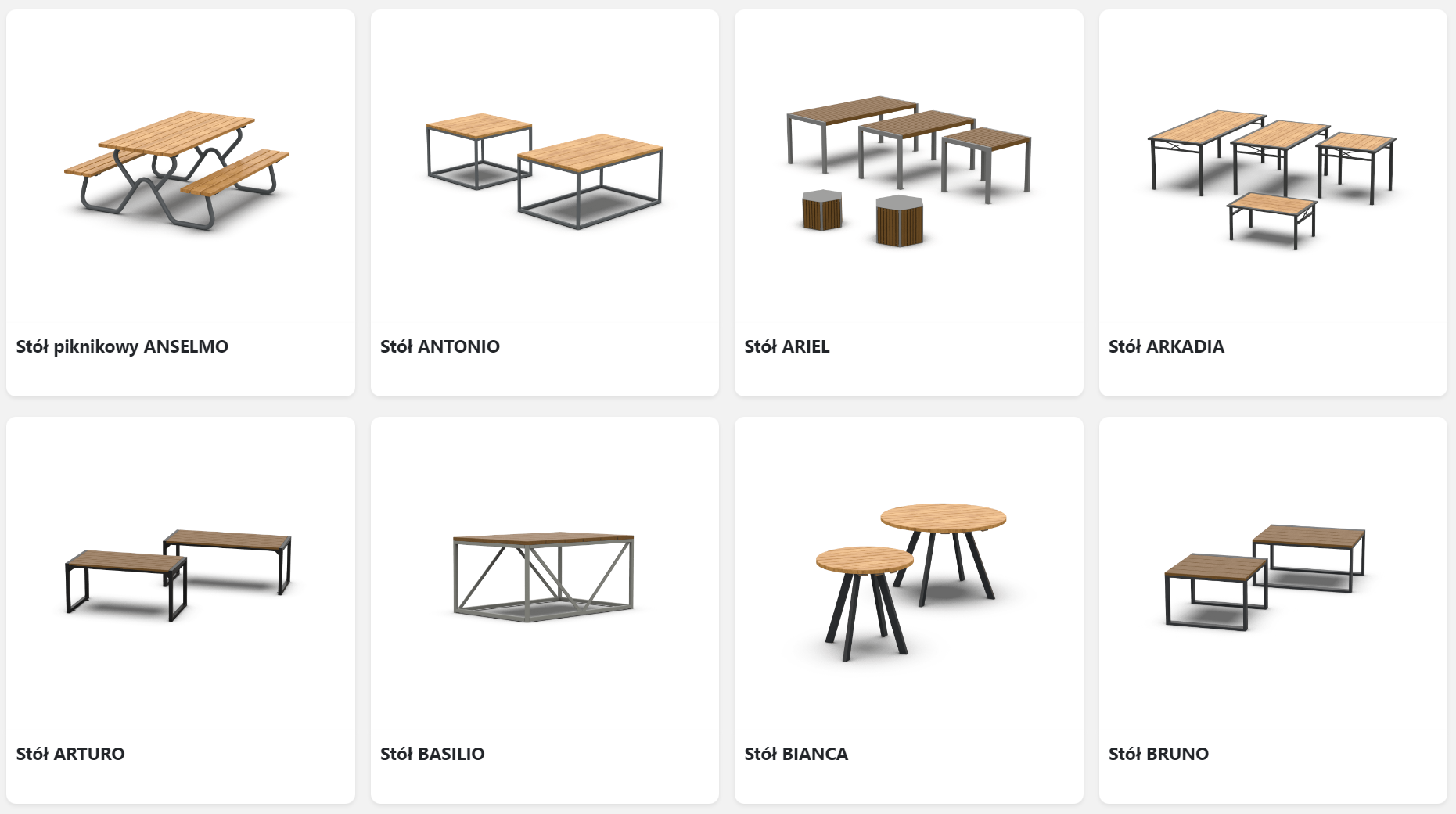 przykładowe stoły i stoliki miejskie Metalico